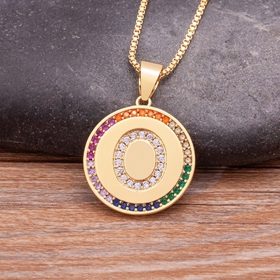 Arrival Luxury A-Z Initial 26 Letters Pendant Charm Chain Necklaces Top Quality Zircon Rainbow Party Wedding Jewelry Gifts