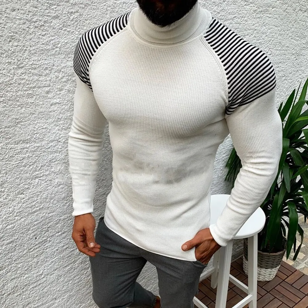 Suéter de cuello alto para hombre, Jersey informal de Color sólido, ropa de punto de marca ajustada, Otoño e Invierno