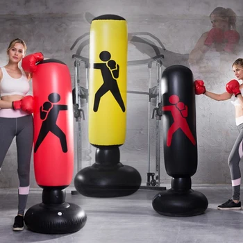 

1.6M High Black PVC Punching Column Sandbag Vertical Kickboxing Pillar Decompression Tumbler Fitness Tool for Home Adults