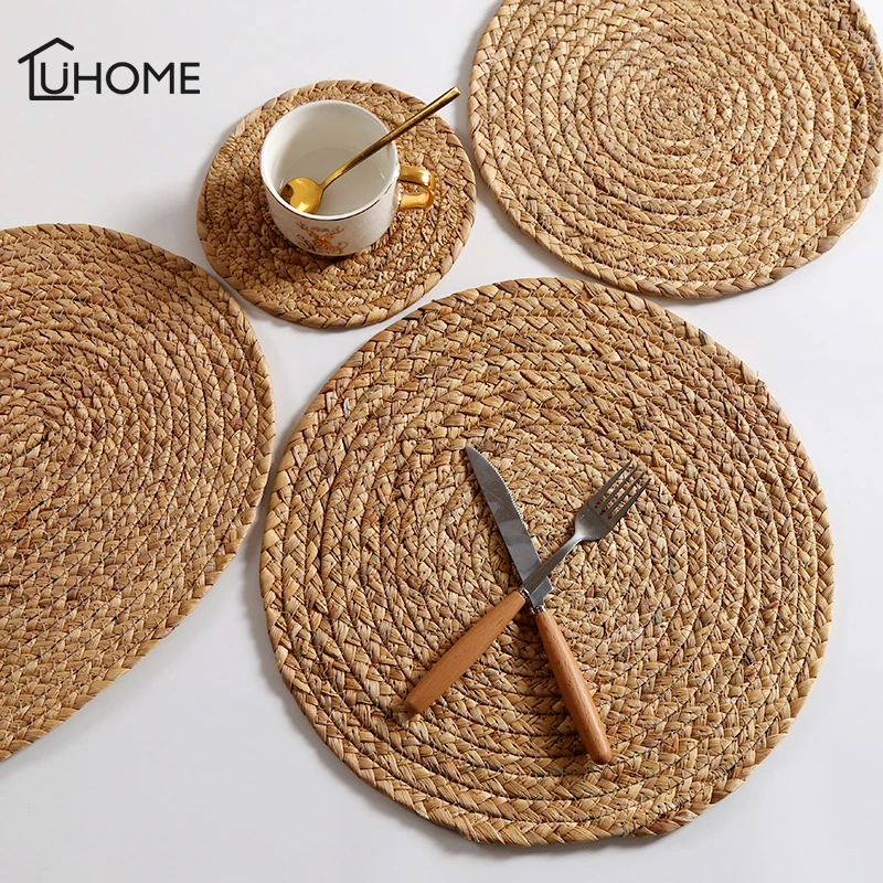 Round Handmade Natural Gourd Straw Insulation Pad Solid Placemats Non Slip Table Mats Kitchen Accessories Decoration Coaster | Дом и сад