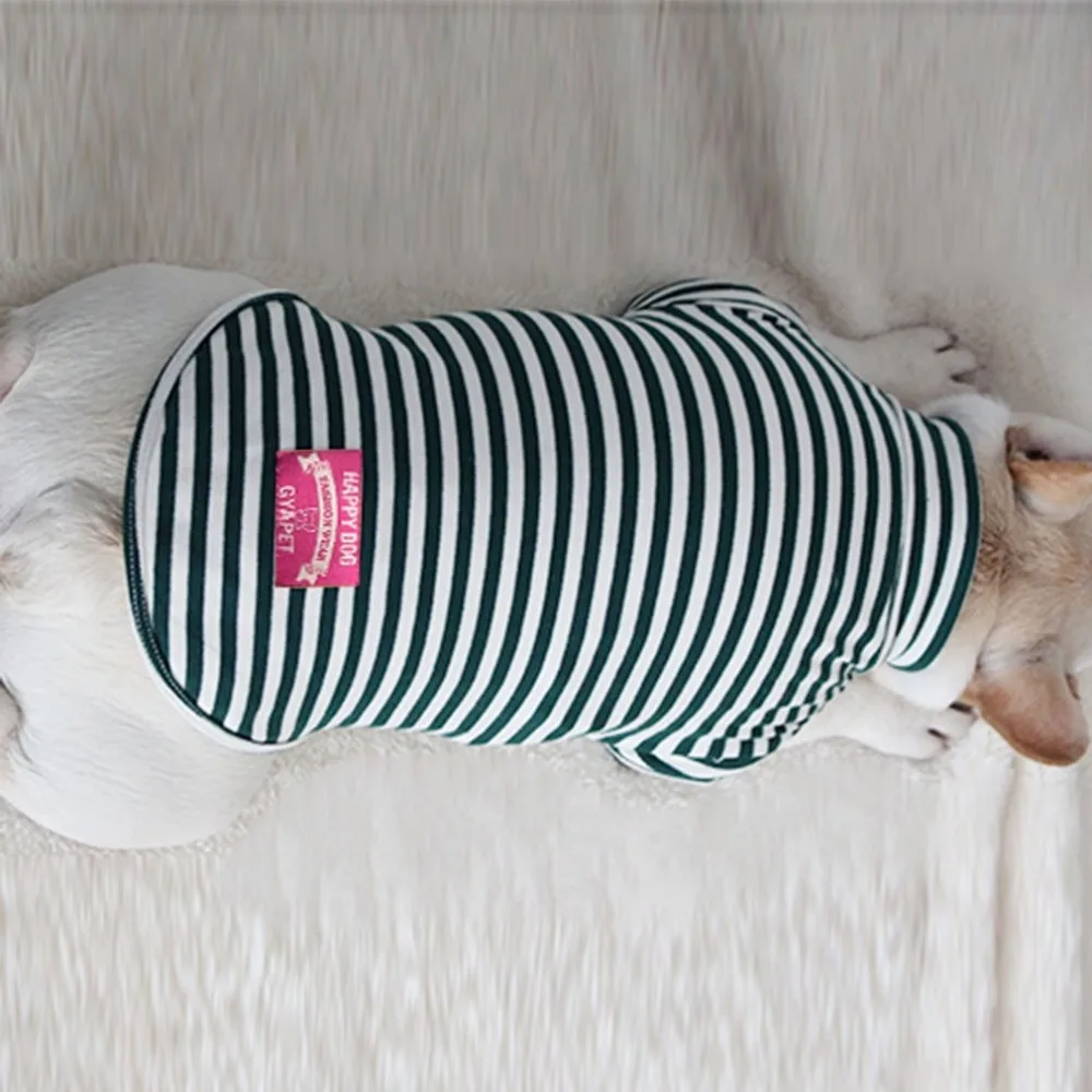 Весенне-летняя футболка для собак модная полосатая хлопковая рубашка с коротким рукавом и высоким воротником универсальная одежда для собак для большинства собак