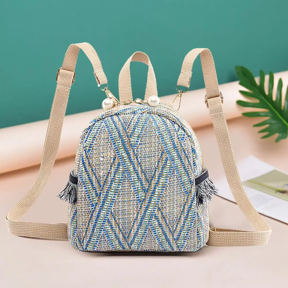 3 In 1 Anti Theft Women Straw Small Backpack Handmade Rattan Tassel Crossbody Girls Travel Bag 2021 Summer Beach Shoulder Bag 