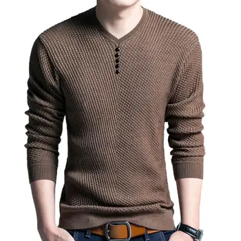 

Chic Men Solid Color V Neck Long Sleeve Pullover Sliming Knitted Sweater Blouse Sueter Hombre Sweaters Men водолазка мужская