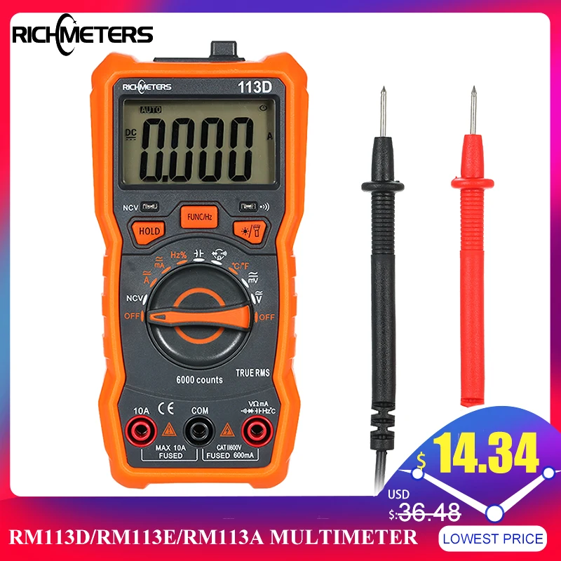 Цифровой мультиметр RICHMETERS RM113D 6000 отсчетов Бесконтактный индикатор напряжения