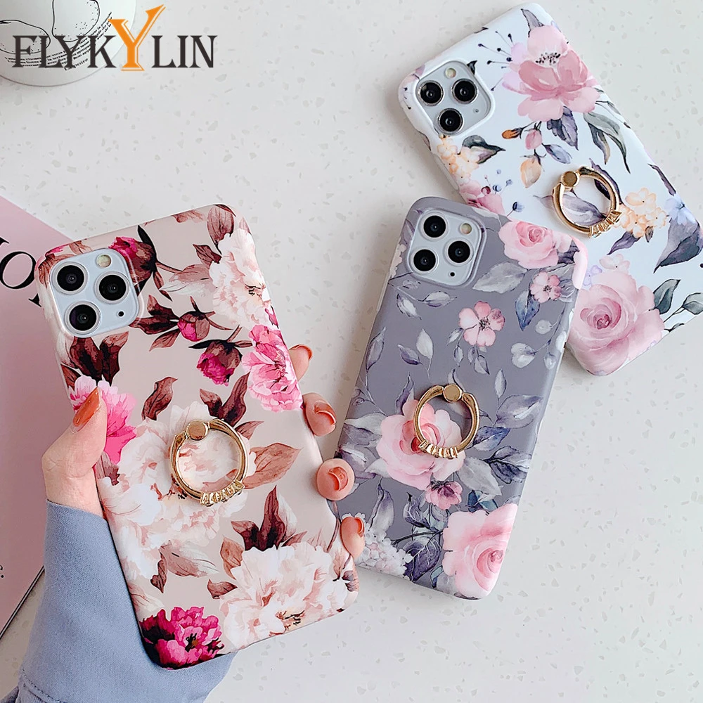 casetify cases FLYKYLIN Finger Ring Holder Case For IPhone SE 2020 12 11 Pro Max  Back Cover For Redmi Note 7 8 Pro Flower Silicon Phone Coque clear phone cases