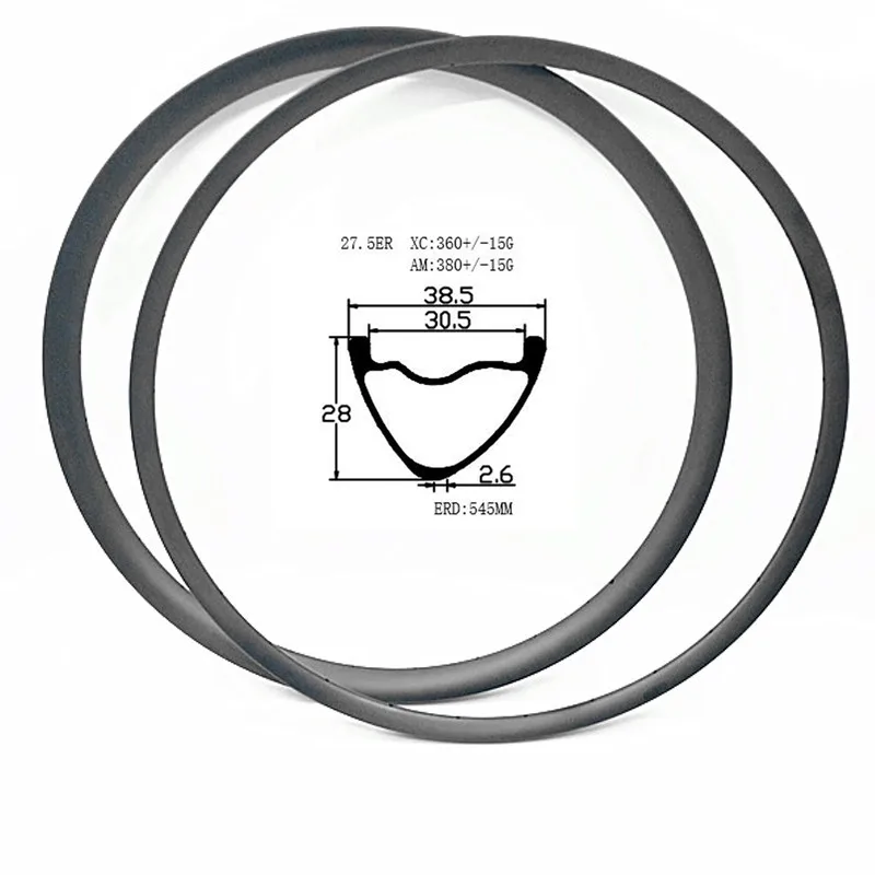 

mtb 27.5er mtb 650B rims 38.5mm*28 XC/AM asymmetric tubeless mtb cabon wheel 27.5er mtb biycle wheels 360g