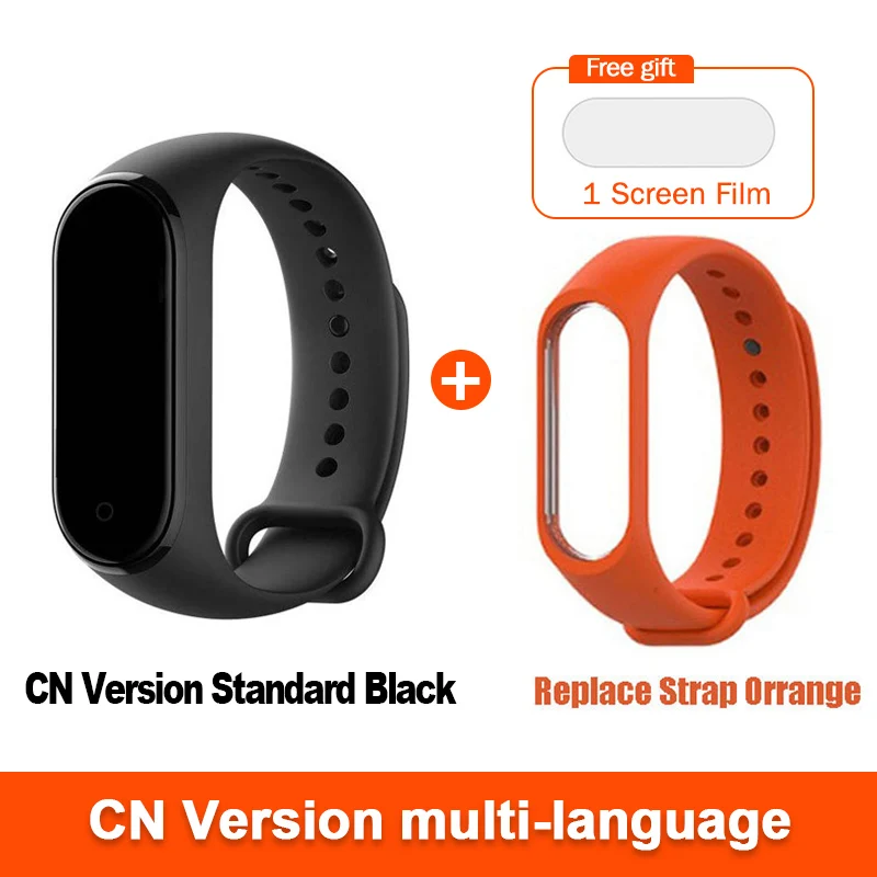 CN Add Orange Strap Глобальная версия опционально Xiaomi Mi Band 4 умный Браслет Пульс фитнес 135 мАч цветной экран Bluetooth 5,0 водонепроницаемый - Цвет: CN Add Orange Strap