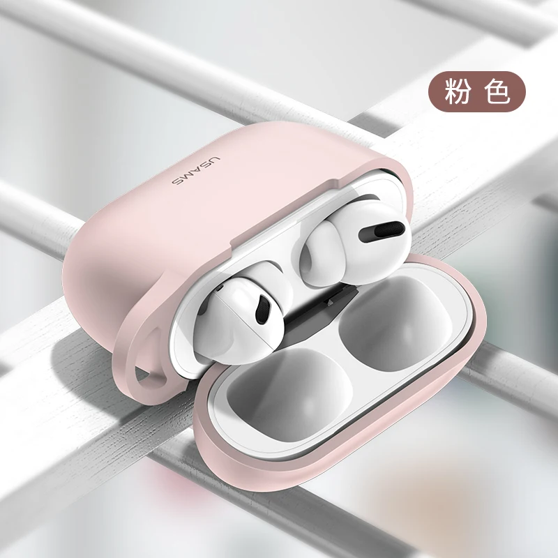 USAMS чехол для наушников для Airpods Pro, чехол для наушников, высокое качество, мягкий силиконовый простой защитный чехол с крючком - Цвет: 3