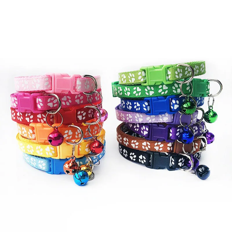 

Safety Nylon Dog Puppy Cat Collar Breakaway Adjustable Cats Collars with Bell and Bling Paw Charm width 1.0cm