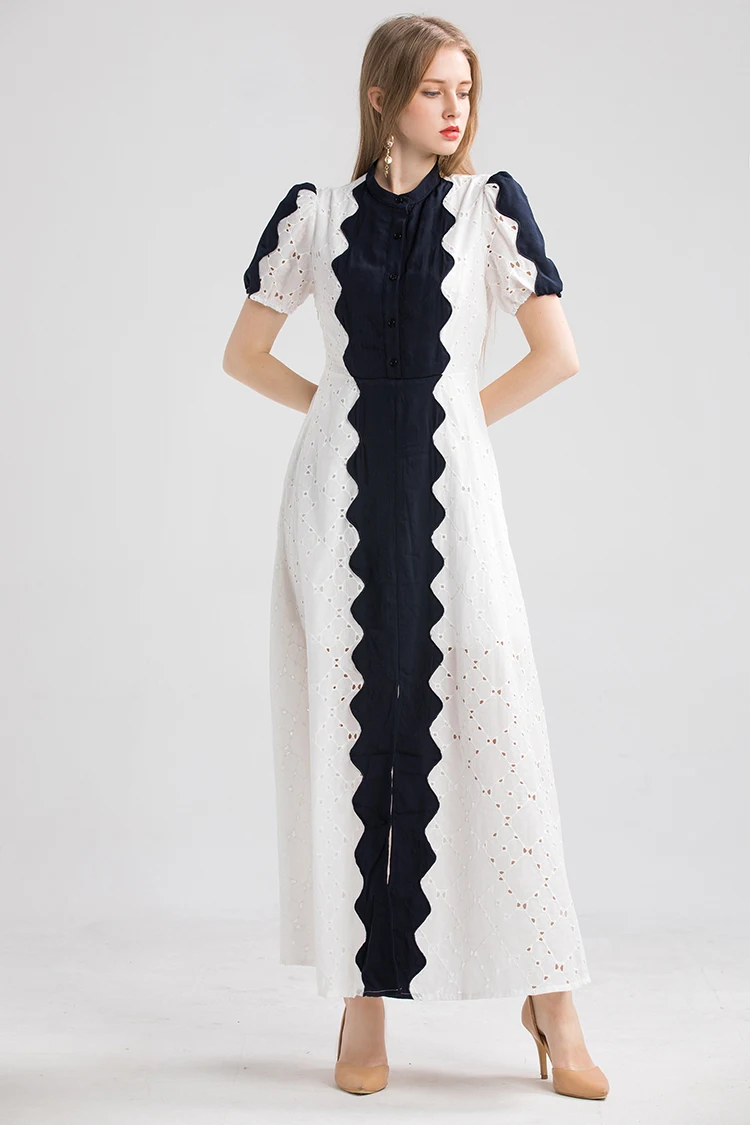 AELESEEN/ Осенние новые модные хлопковые платья для женщин, Элегантное Длинное однобортное платье с пышными рукавами в винтажном стиле