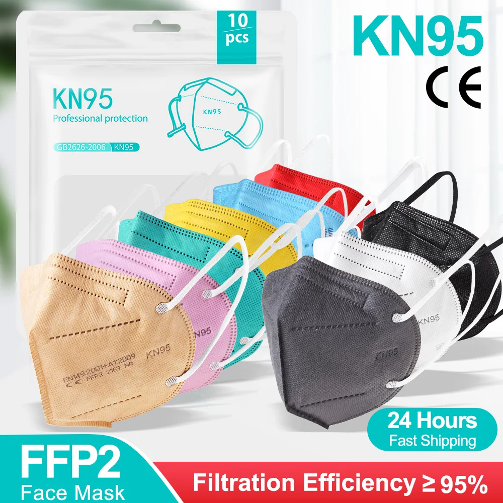 Mascarillas FPP2 para adultos, de 5 capas máscaras protectoras, reutilizables, con certificado CE KN95, FFP2, 10 colores variados