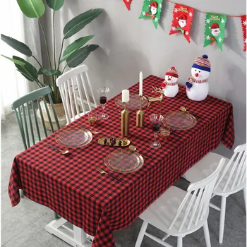 

Red Black Tartan Tablecloth Yarn Dyed Cotton Linen Table Cloth Multifunctional Christmas For Home New Year's Decor 2021 Navidad