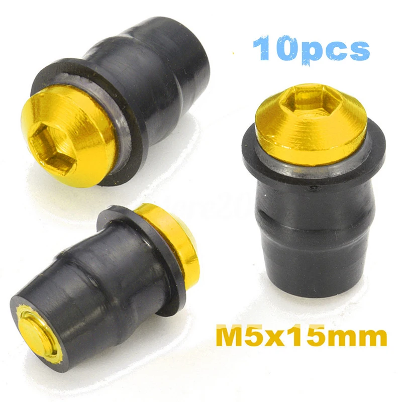 Золотой 10 шт. M5X15mm алюминиевый Мотоцикл ветрового стекла обтекатель хорошо болт с гайкой винт высокого качества аксессуары часть подходит для автомобилей - Название цвета: Золотой