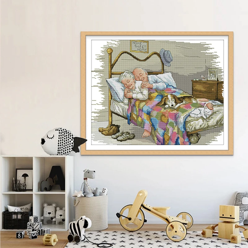 Joy Sunday The old married couple count cross stitch pattern kit 14CT 11CT precision canvas printing embroidery needlework set cross stitch kit