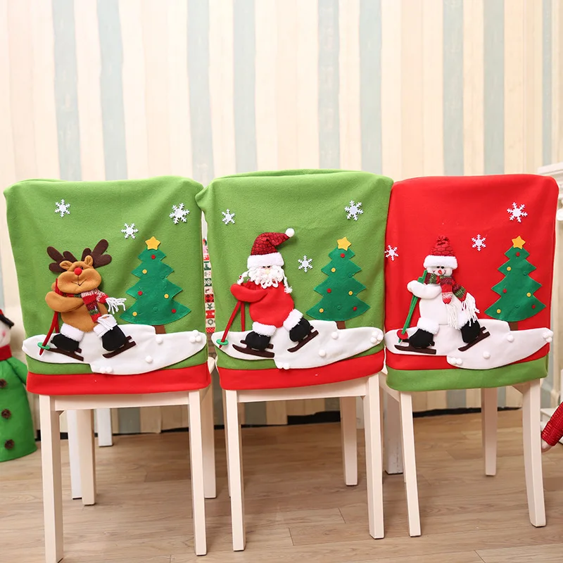 Рождественский нетканый Чехол для стула Санта Клаус Снеговик Лось лыжный декор для обеденного стола модные рождественские украшения