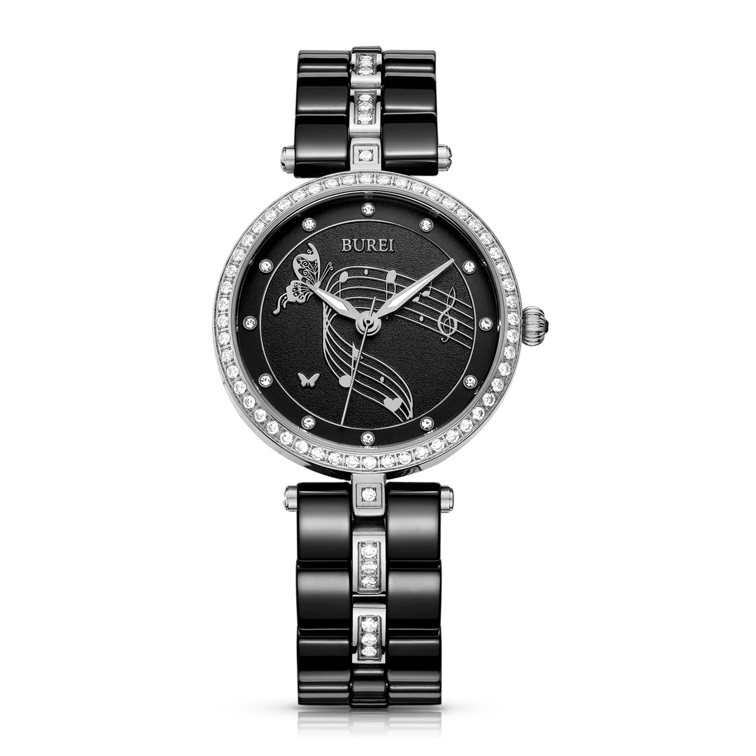 

BUREI 3029 Switzerland watch women luxury brand J12 series Austria Diamond Ceramic Butterfly style OL black relogio feminino