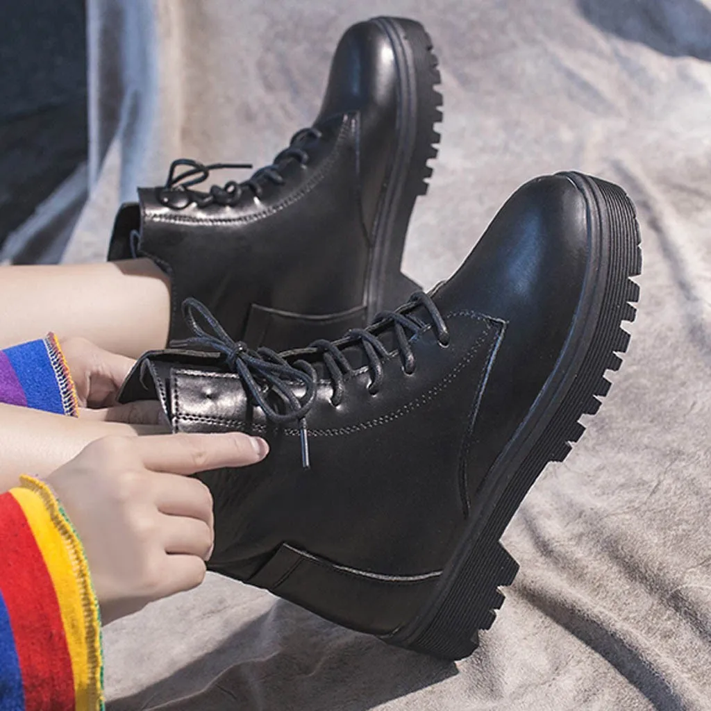 

Motorcycle Women's Ankle Bare Boots Lace-Up Slip-On Square Heel Casual Short Tube Booties Lace-up Combat Boots Ladies Shoes
