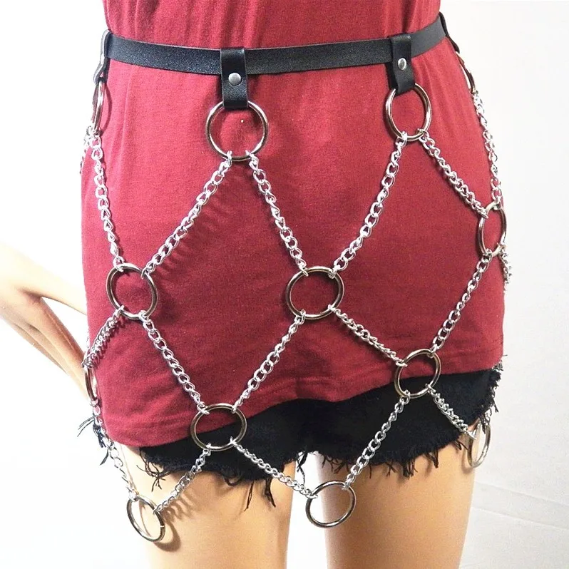 New Women Punk Waist Harness Belts PU Leather Rock Adjustable Harajuku Waist Belt with Metal Chain Tassel Belts