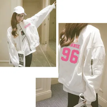 

kpop BLACKPINK white Harajuku zipper baseball sweatshirt women kawaii streetwear hoodies korean casual loose coat female clothes