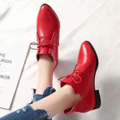 Women's shoes spring and autumn new pointed toe high-heeled short boots thick heel red leather Martin Harajuku boots