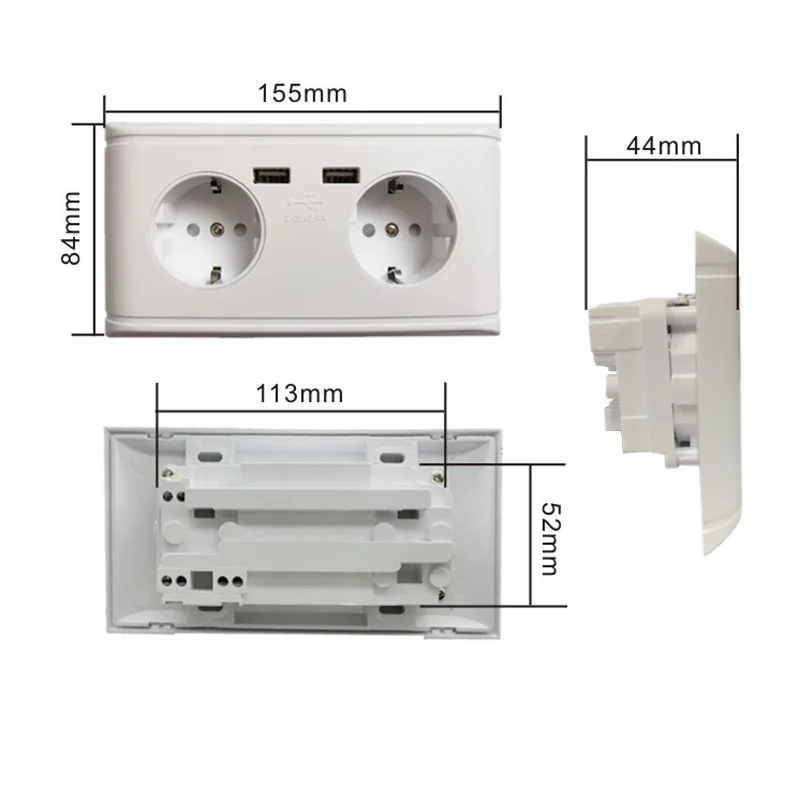 Многофункциональная настенная розетка 16 А 2 USB зарядного устройства штепсельная