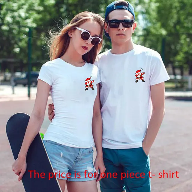 Christmas Couple Top T-shirt Merry Christmas Casual Cotton Short Sleeve Tees Brand Loose Women And Men Santa Outfits Clothes Santa1 White