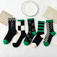 Checkerboard Socks Female Autumn Winter ins Tube Socks Green Stockings College Style Men's Sports Socks Couple Tide Brand Socks