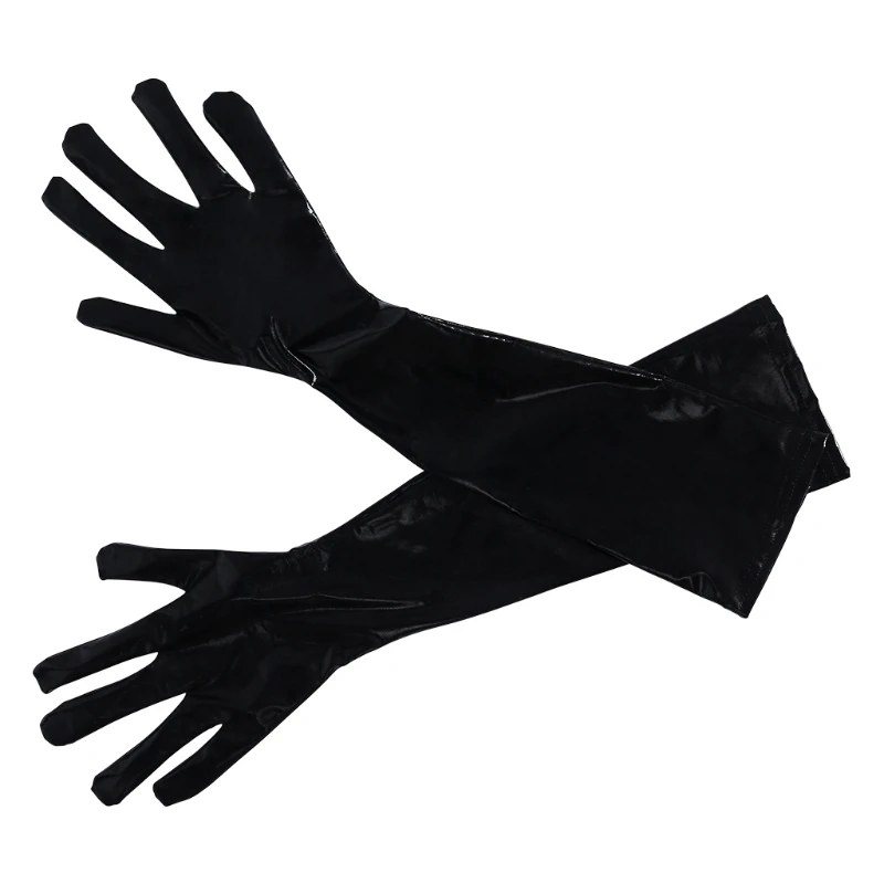 Черные сексуальные женские длинные Искусственные кожаные перчатки панк-перчатки сексуальный наряд варежки Culb одежда белье полный палец