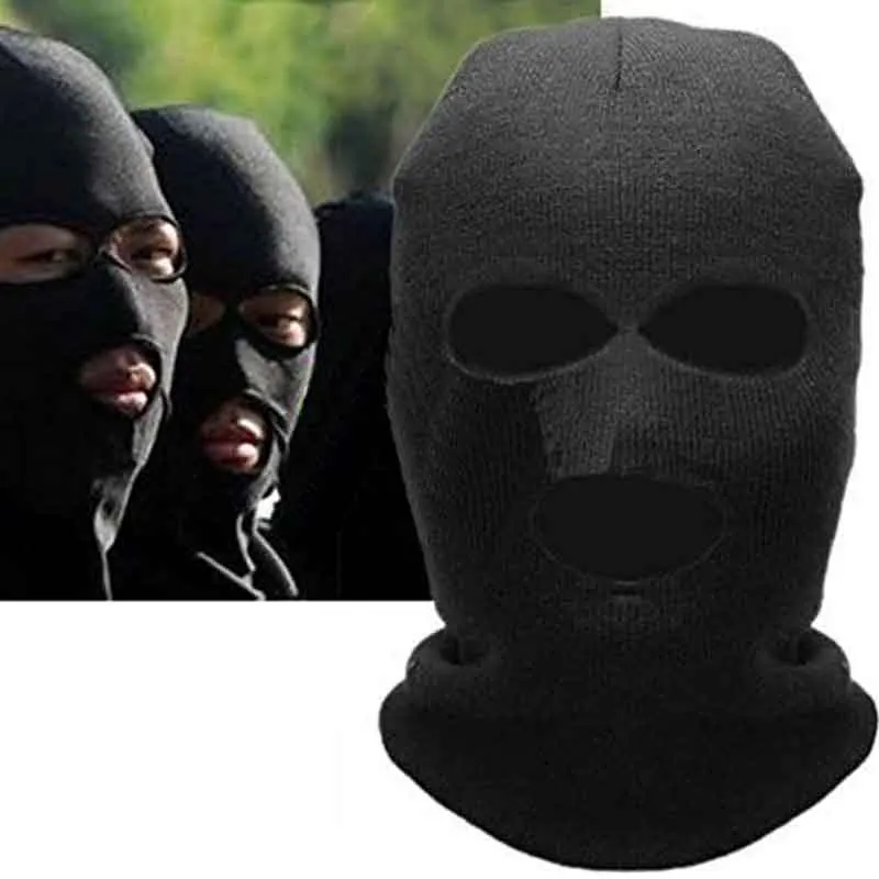 Windproof Ski Mask 3holes Face Mask Knitting Wool Unisex Sports Cycling Keep-Warm Knitting Wool Mask Warm Winter Outdoor Black