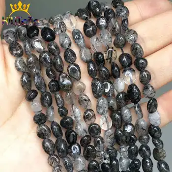 

5-7mm Irregular Black Quartz Rutilated Stone Beads Smooth Natural Loose Beads For Jewelry Making DIY Earrings Bracelet 15''