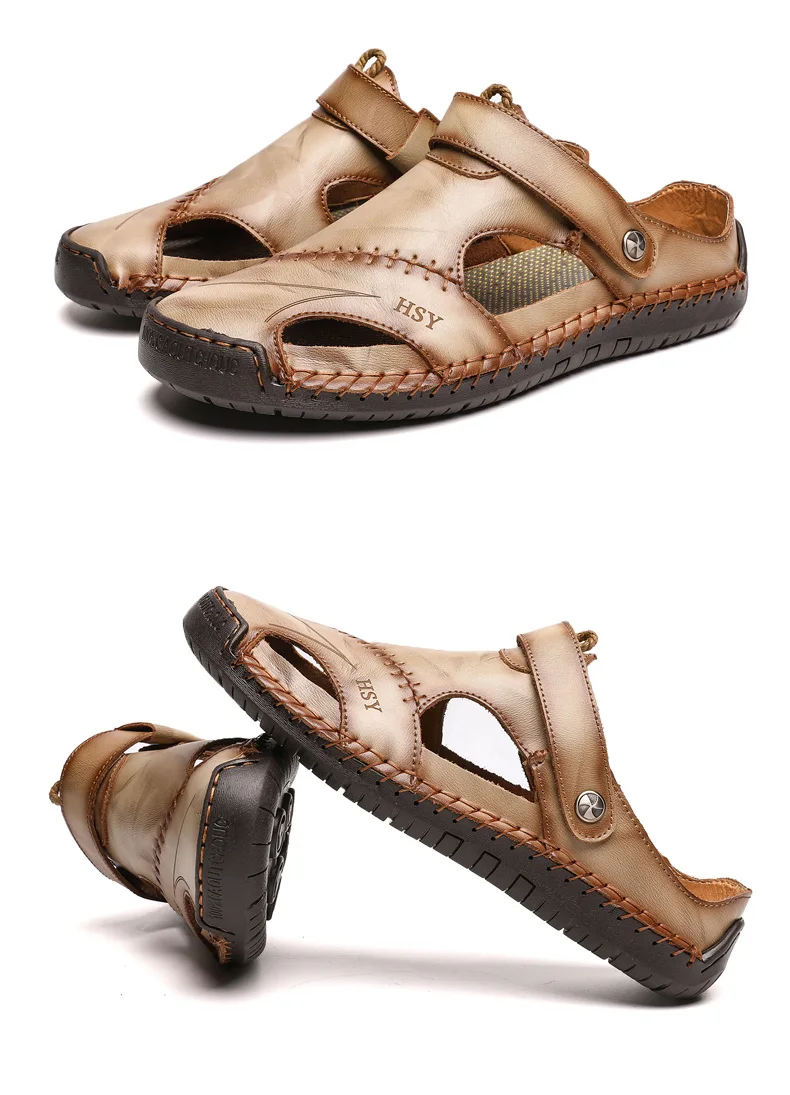 Классические повседневные мужские сандалии удобные мягкие летние мужские пляжные сандалии дышащие высококачественные кожаные мужские римские сандалии