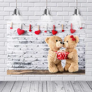 

Valentine's Day Photography Backgrounds Bear Brick Wall Scene Baby Customized Photographic Backdrops for Photo Studio