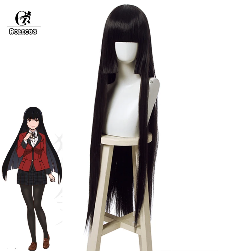 

ROLECOS Anime Kakegurui Cosplay Hairs Yumeko Jabami Cosplay Long Black Color Heat Resistant Synthetic Hair Cosplay Hair Jabami