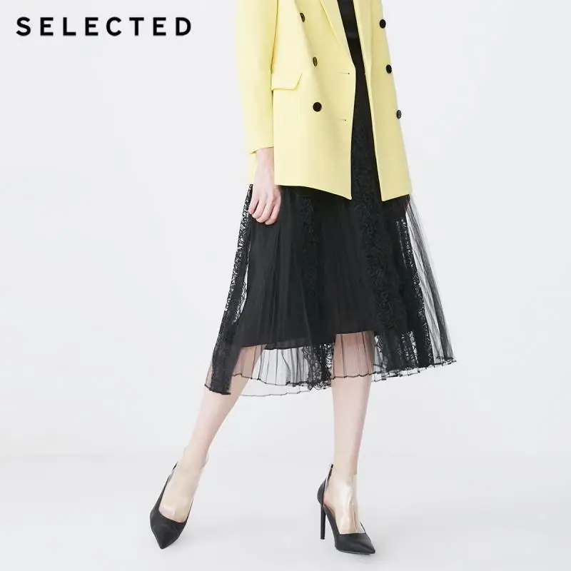 Отборная Весенняя плиссированная кружевная юбка S | 41914C503 - Цвет: BLACK