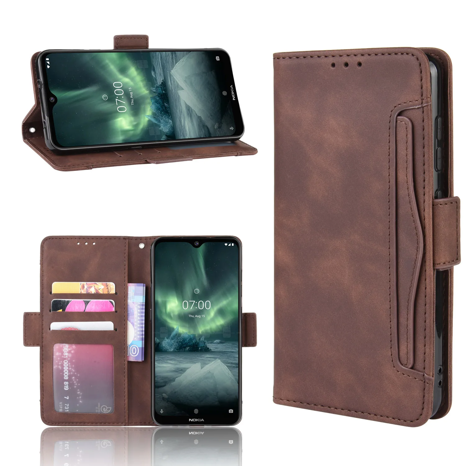 Чехол книжка для Nokia 7 2 кожаный чехол бумажник из кожи на ощупь 2/6 72 62 с отделениями