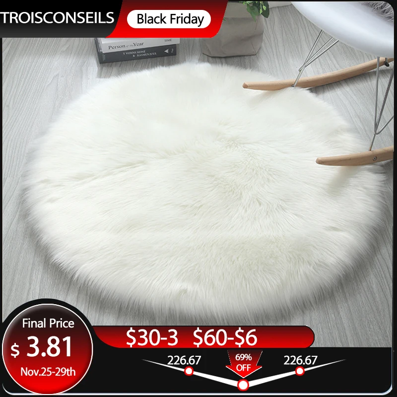 Round Soft Faux Sheepskin Fur Area Rugs for Bedroom Living Room Floor Shaggy Plush Carpet White Home Floor Mat Rug Bedside Rugs