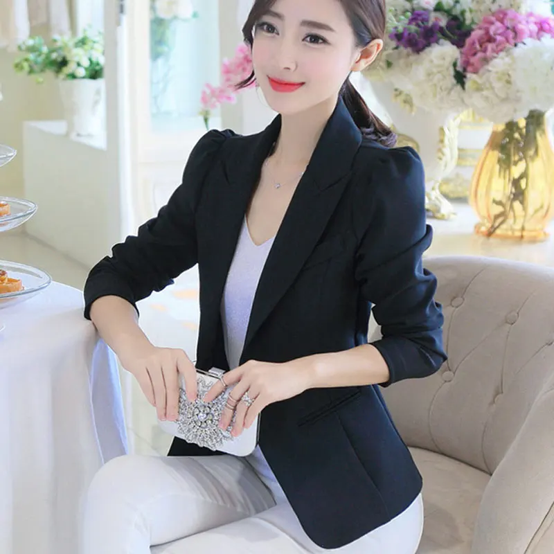 Women Jacket Blazer Sky Blue Slim Fit Long Sleeve Single Button Coat Slim Office Lady Jacket Female Tops Blazer Feminino