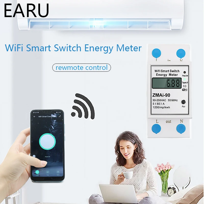 Умный измеритель мощности с Wi-Fi расхода энергии в ваттах/ч вольтметр 90-250 В
