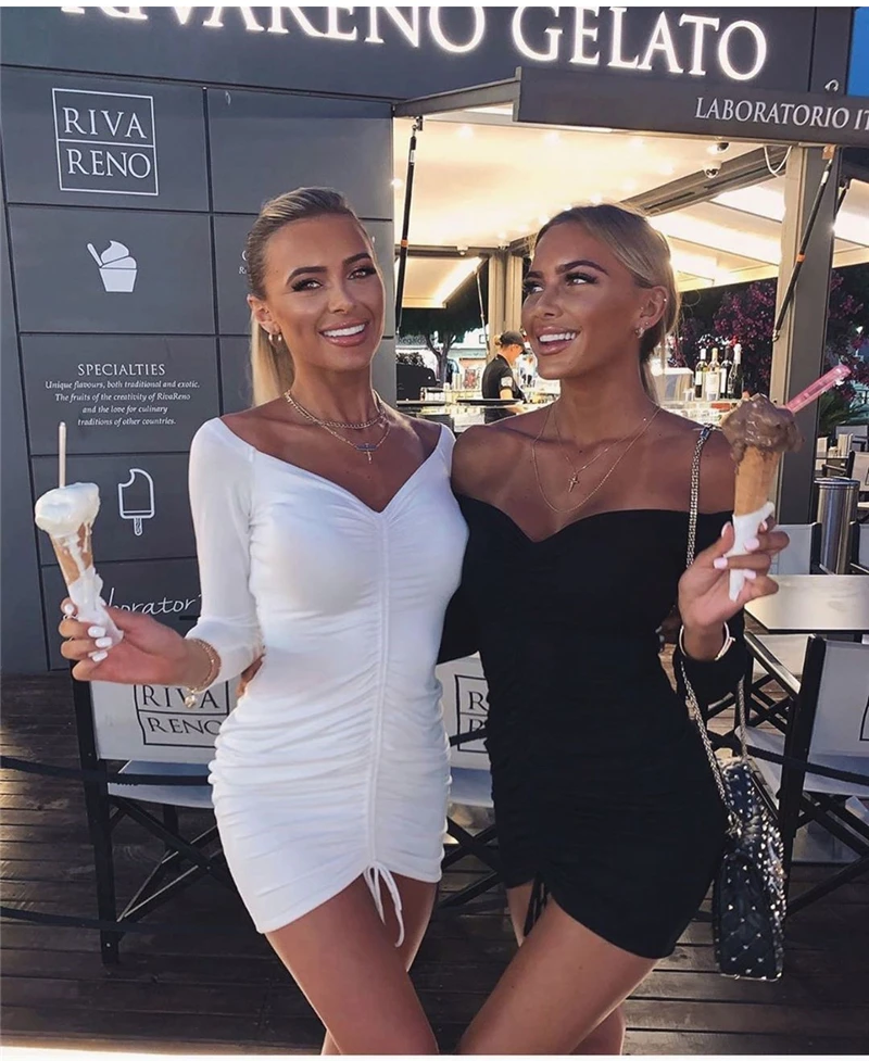 Невозьму 2 слоя осеннее платье Для женщин с открытыми плечами Drawstring Ruched Bodycon платье женские вечерние Клубные пикантные зимнее платье