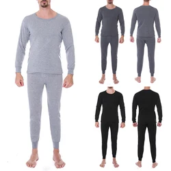 Men's Winter Lightweight Plush Cotton Warm Long Soft Top And Bottom Underwear Set Fleece Lined Solid Color Thermal Underwear