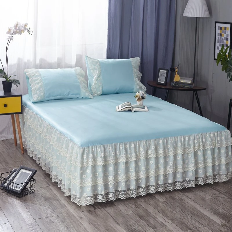 Zomer Ijs Zijde Mat Bed Rok Set Zachte Comfortabele Opvouwbare Wasbare Kant Cool Mat Kussensloop Driedelige Mode Eenvoudige stijl Zomer Ijs Zijde Mat Bed Rok Set Zachte Comfortabele Opvouwbare Wasbare Kant Cool Mat Kussensloop Driedelige Mode Eenvoudige stijl