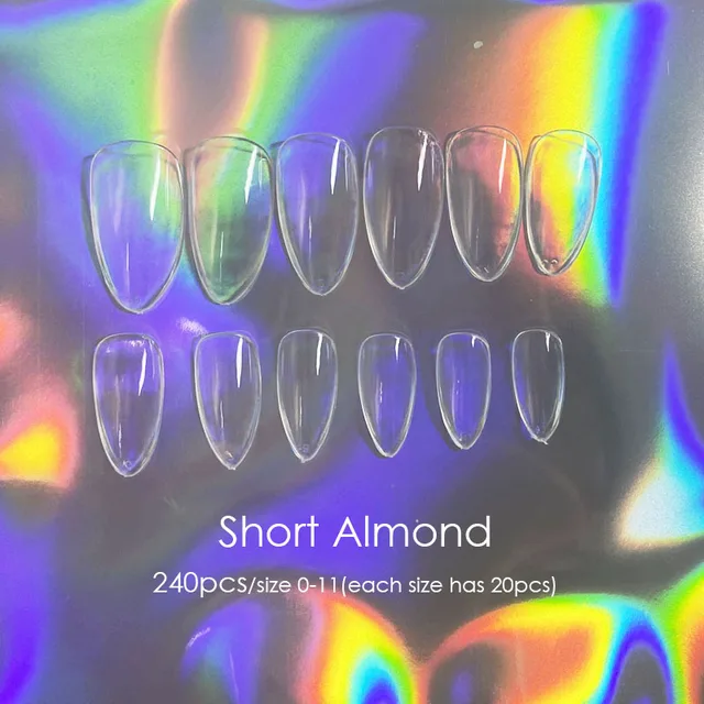 Gel Nails Extension System Full Cover Sculpted Clear Stiletto Coffin False Nail Tips 240pcs/bag Short Almond