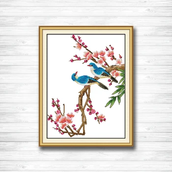 

Poetic and birds flower plum blossom painting Counted Print on canvas DMC 11CT 14CT Cross Stitch kits Needlework Sets embroidery