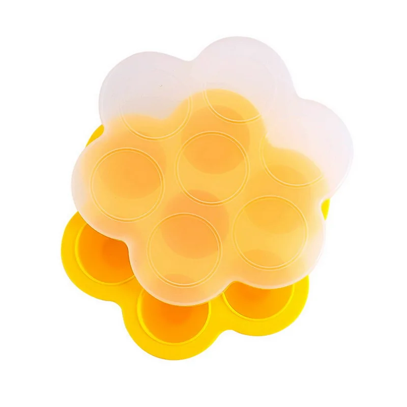 yellow IVYSHION 7 сетки силиконовые укусы яиц Формочки контейнер для детского питания контейнер многоразовая ледоформа кубик лоток с крышкой формы для торта - Цвет: yellow