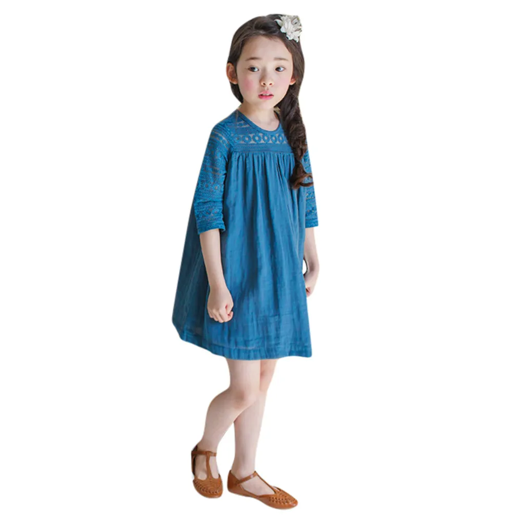 Платье для маленьких девочек; повседневные однотонные кружевные платья для девочек; детская одежда с короткими рукавами; vestido infantil