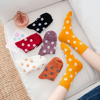 

Long Socks Women Cotton Flowers Woman Sock Happy Candy Colors Standard Sox High Quality Ladies Spring Autumn Trendy Lady Meias