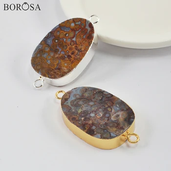 

Fashion Natural Ghost's Eye Jaspers Connector Gold/Silver Plated Gems Stones Charms Pendants for Necklace/Bracelet Making G1995