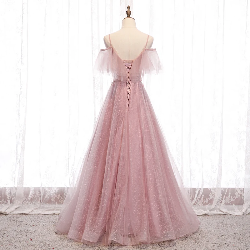 SSYFashion, новинка, милое розовое вечернее платье, сексуальное, v-образный вырез, ремешок, бисер, кисточка, длинное, простое, для выпускного, официальное платье, платья для особых случаев