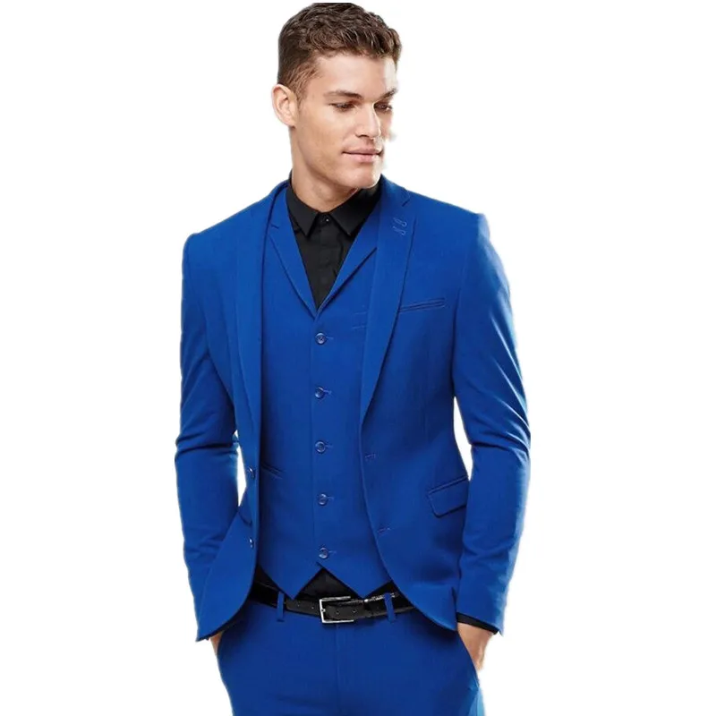 

Custom Made Blue Men's Wedding Prom Suits 3 Pieces Best Man Bridegroom Tuxedos Two Button Blazer Handsome Dinner Costumes