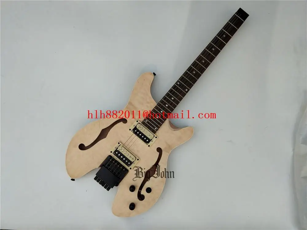 New Semi Finished Headless Electric Guitar,semi Hollow Quilted Maple